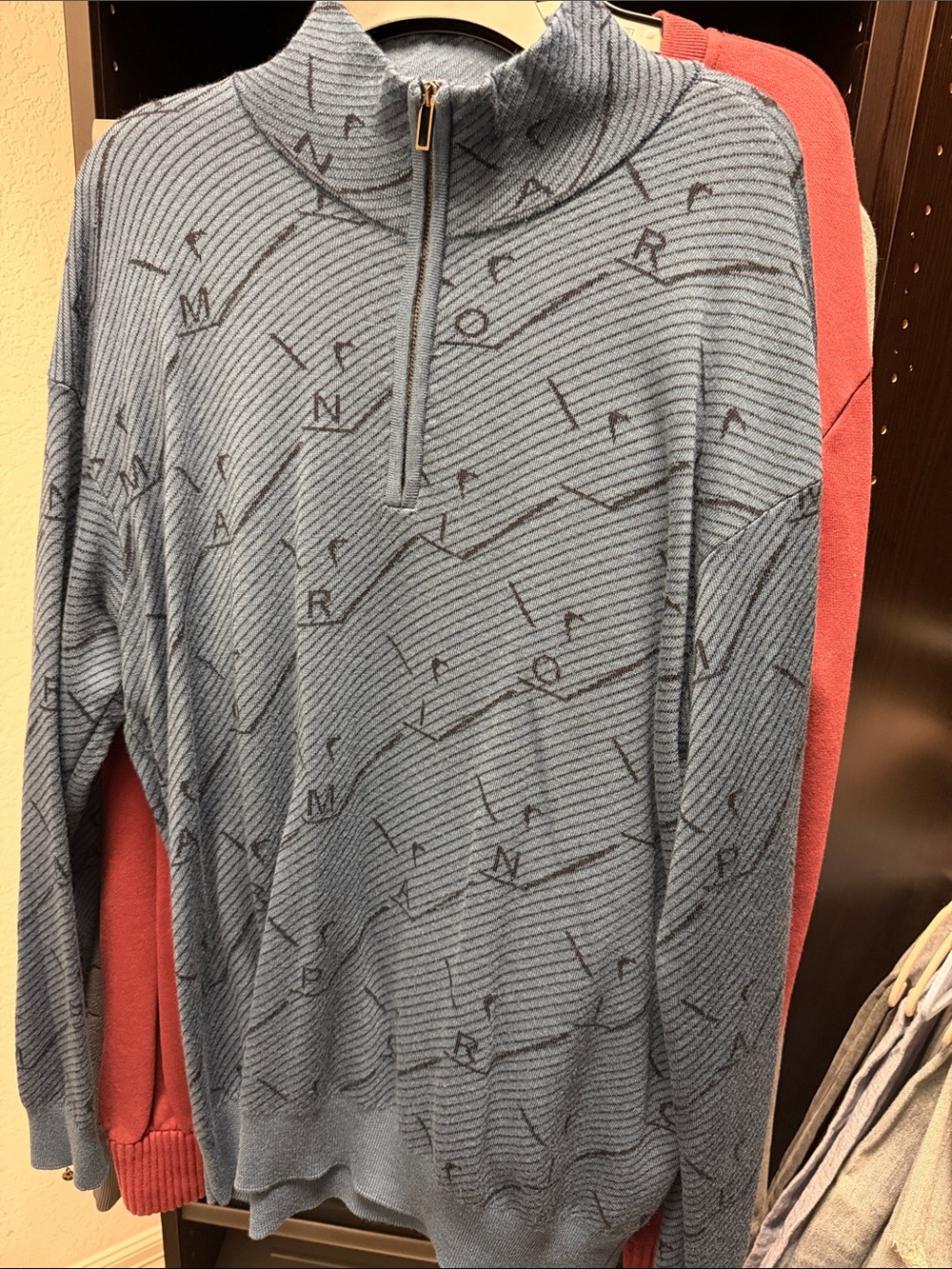 Emporio Armani Light Blue Zip-Up Knit Sweater with Subtle Monogram